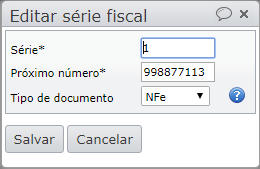 janela editar série fiscal