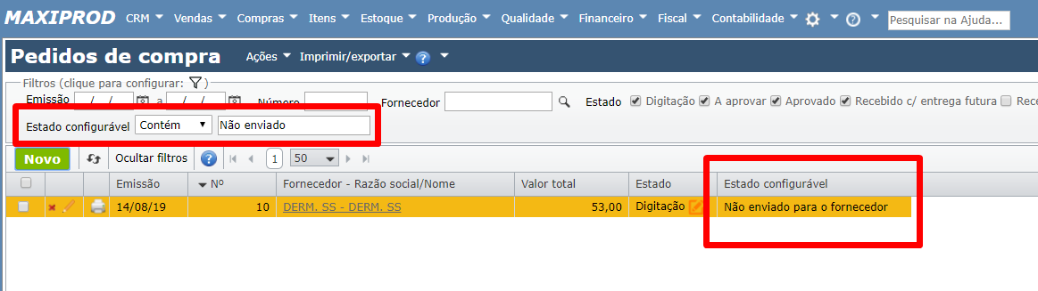 estados configuráveis - filtrar registros