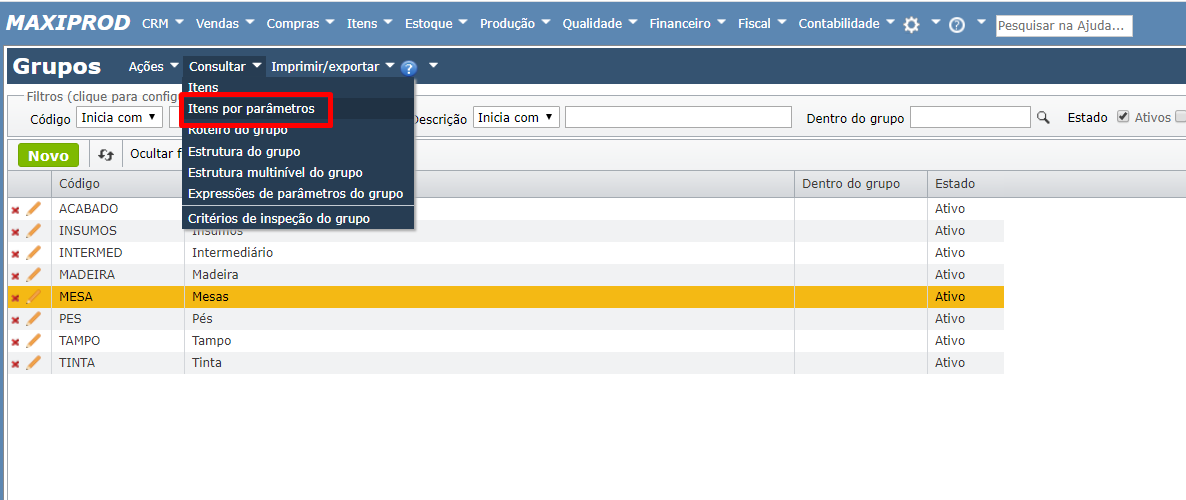 produtos com variações_tela itens por parâmetros
