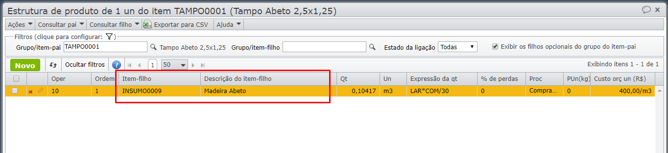 produtos com variações_estrutura de produto TAMPO