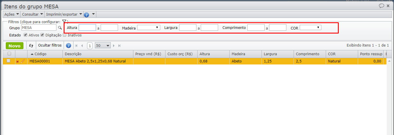 produtos com variações_itens do grupo MESA