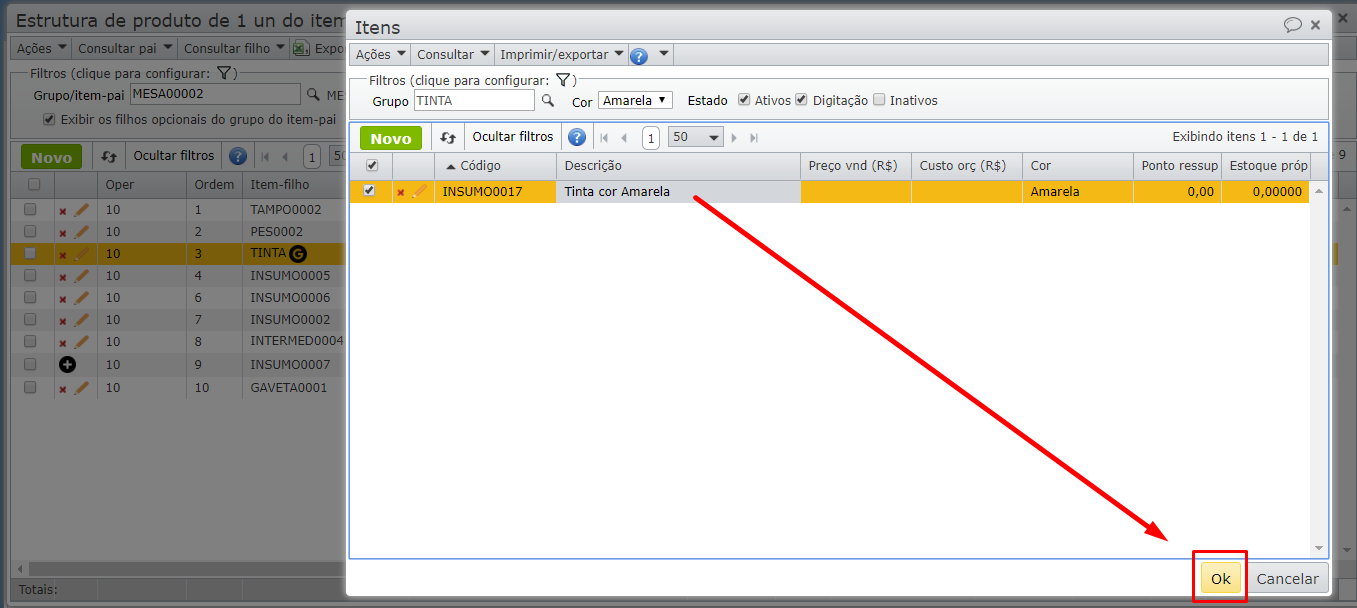 grupos-filhos por itens novos ou já existentes