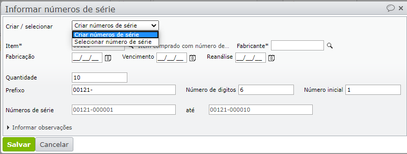 seleção criar números de série