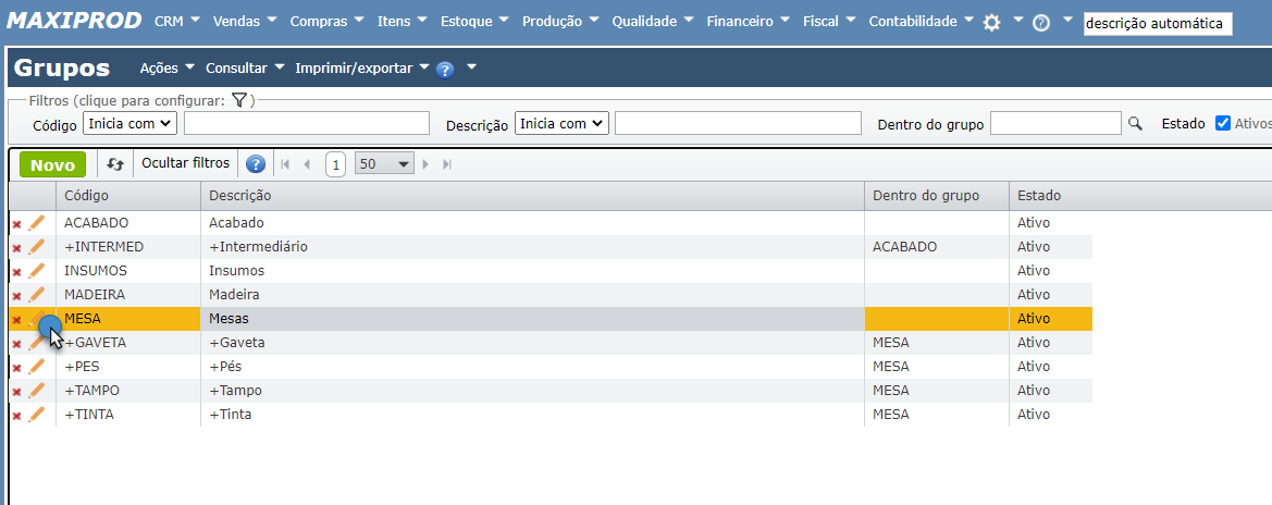 tela de edição do grupo