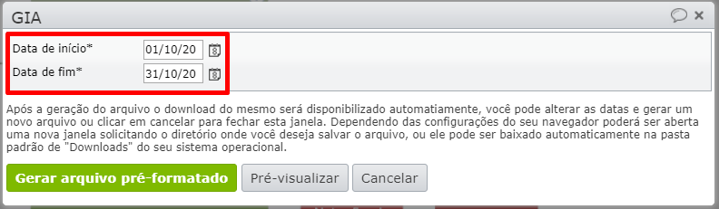 escolher período desejado na tela GIA do sistema