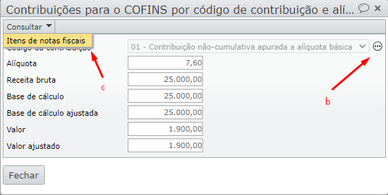 consultar itens de notas fiscais