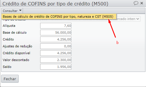 consultar bases de cálculo de crédito de COFINS 