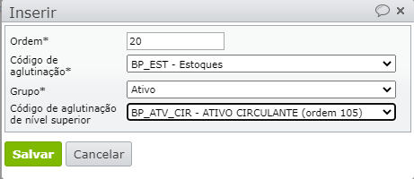 inserção de um código de aglutinação no balanço patrimonial 2