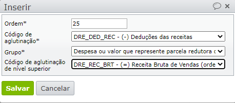 inserção de campos para criar nova DRE 2