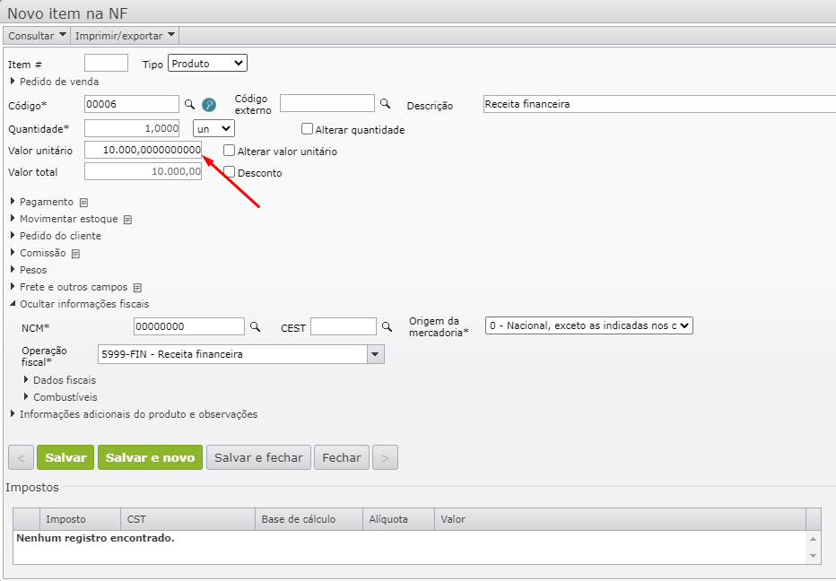 janela novo item da nf 02
