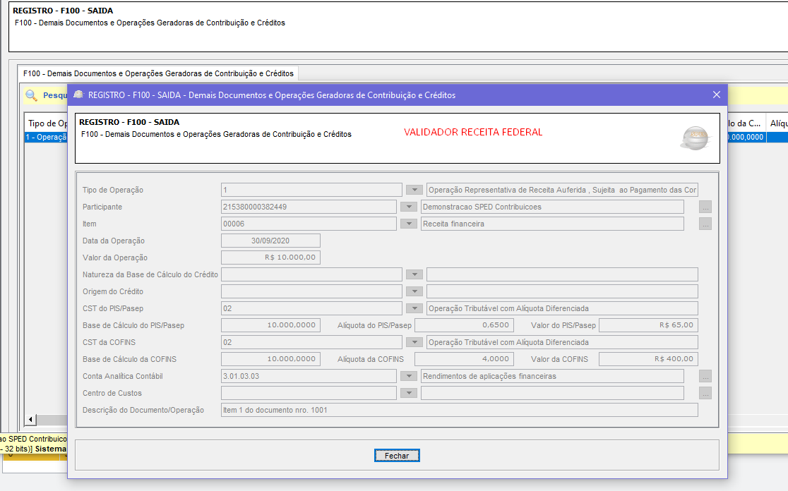 registro F100 dos documentos fiscais de saída da EFD gerada 02