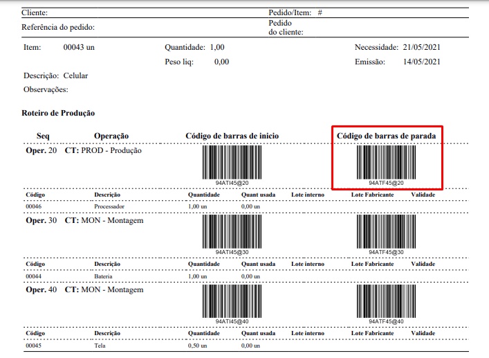 leitura do código de parada