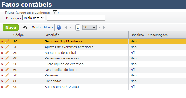 exemplo de fatos contábeis cadastrados no sistema