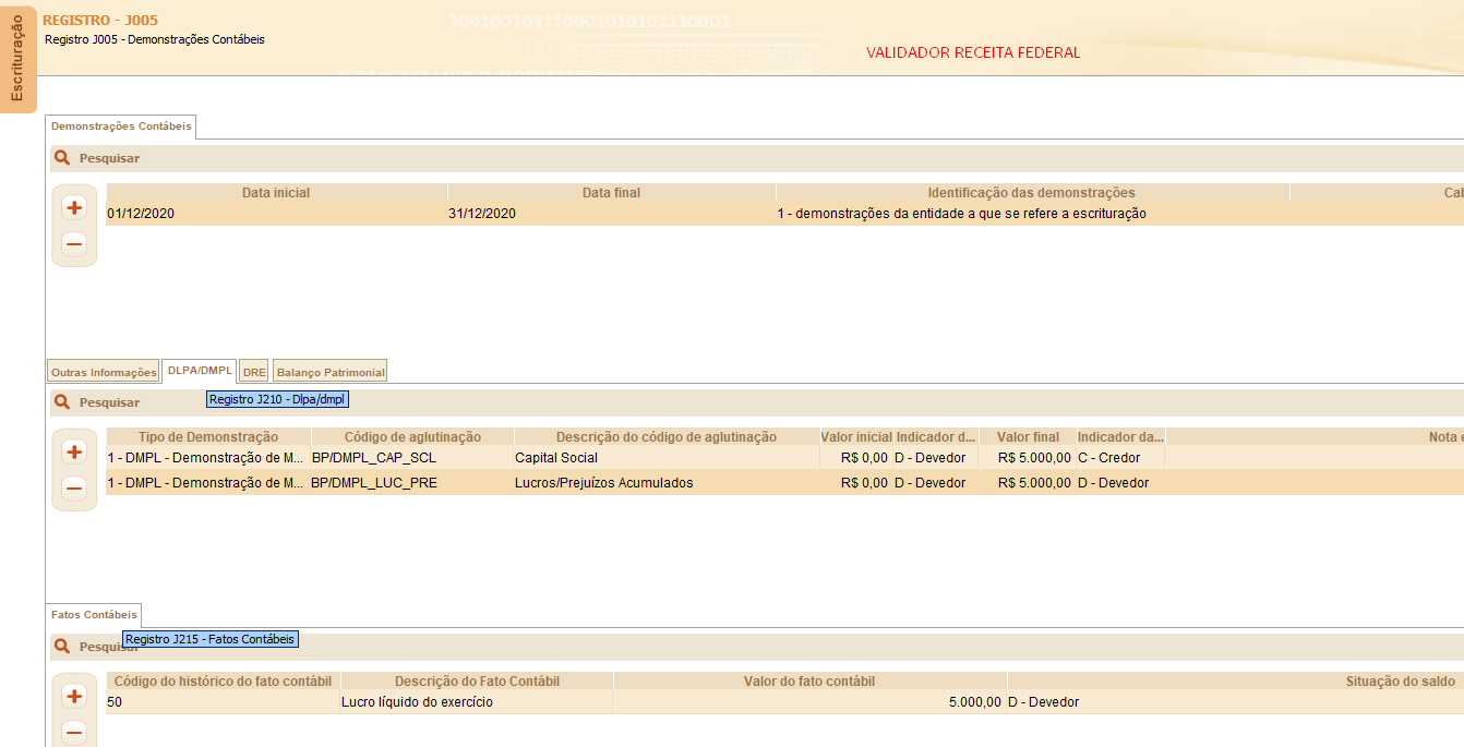 DMPL (registro J210) cadastrada no Maxiprod
