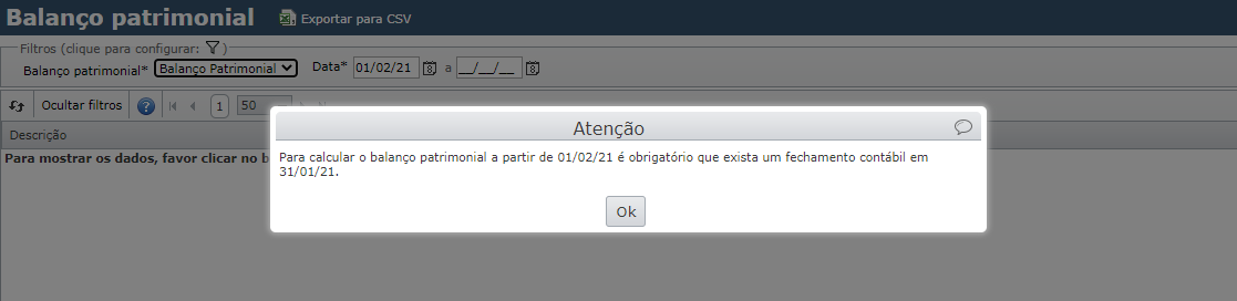 mensagem de atenção do sistema