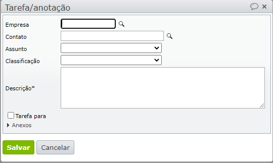 tela tarefas e anotações no crm
