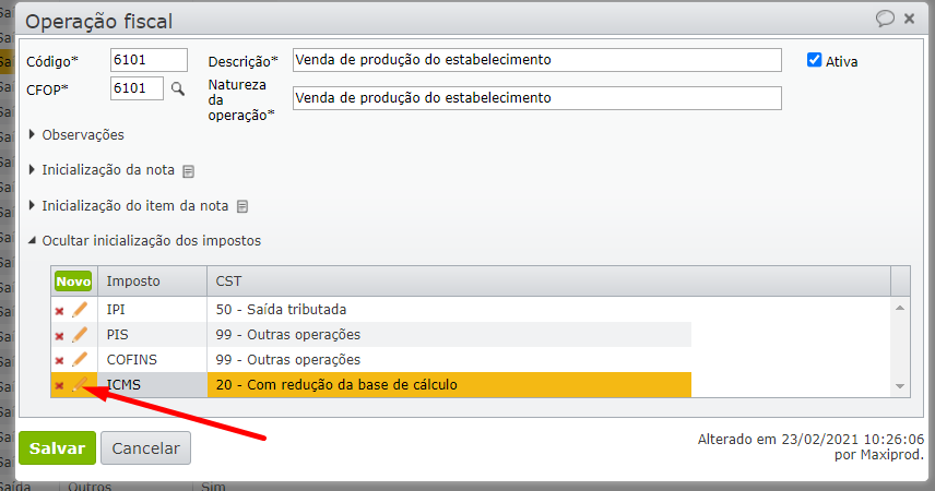 ICMS desonerado - janela da operação fiscal