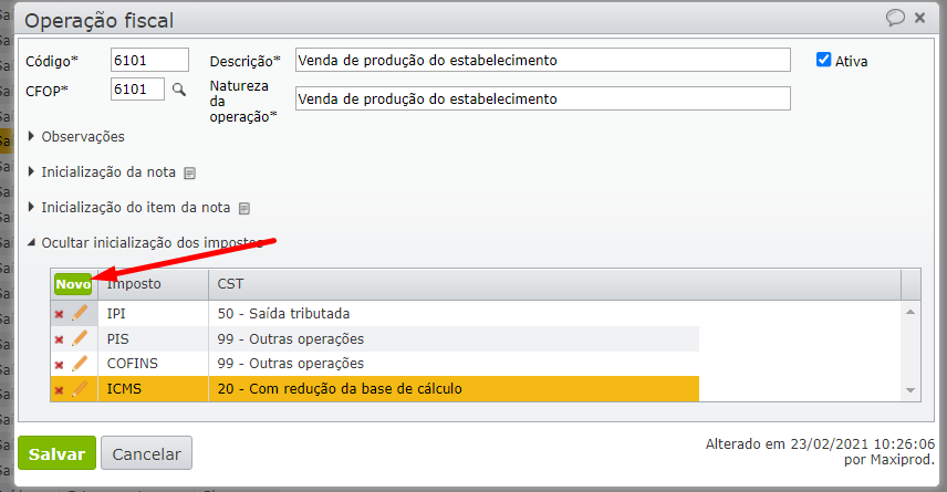ICMS desonerado - inserir novo imposto