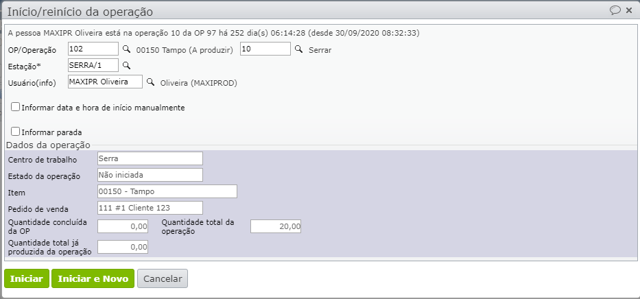 apontamento de produção_início/reinício da operação