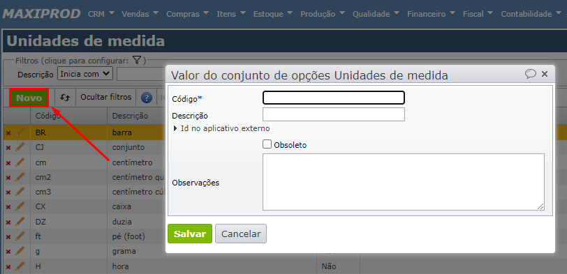 criar unidades de medida