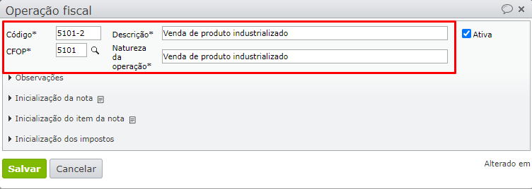 operação fiscal na impressão da nota fiscal