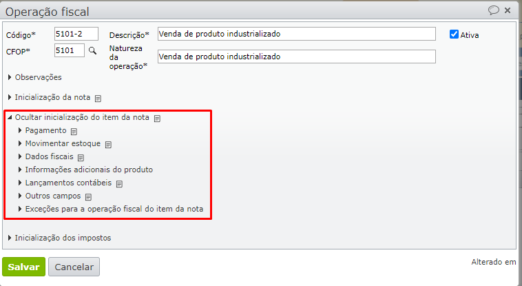 operações fiscais_inicialização dos itens da nota fiscal