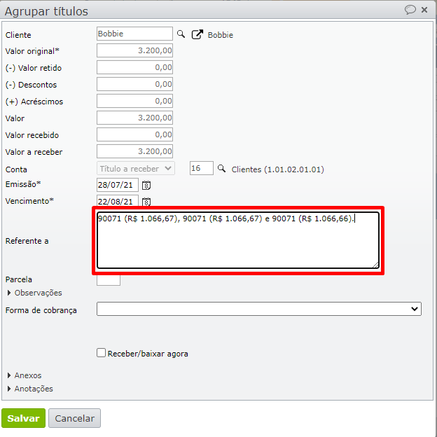 tela agrupar títulos