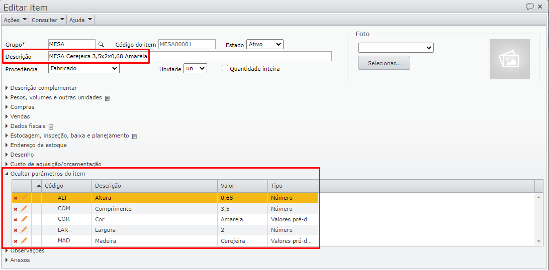produtos com variações_valores dos parâmetros