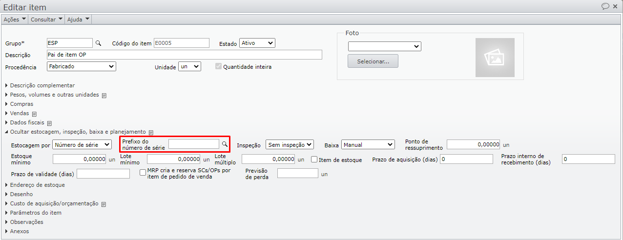 prefixo de número de série completar