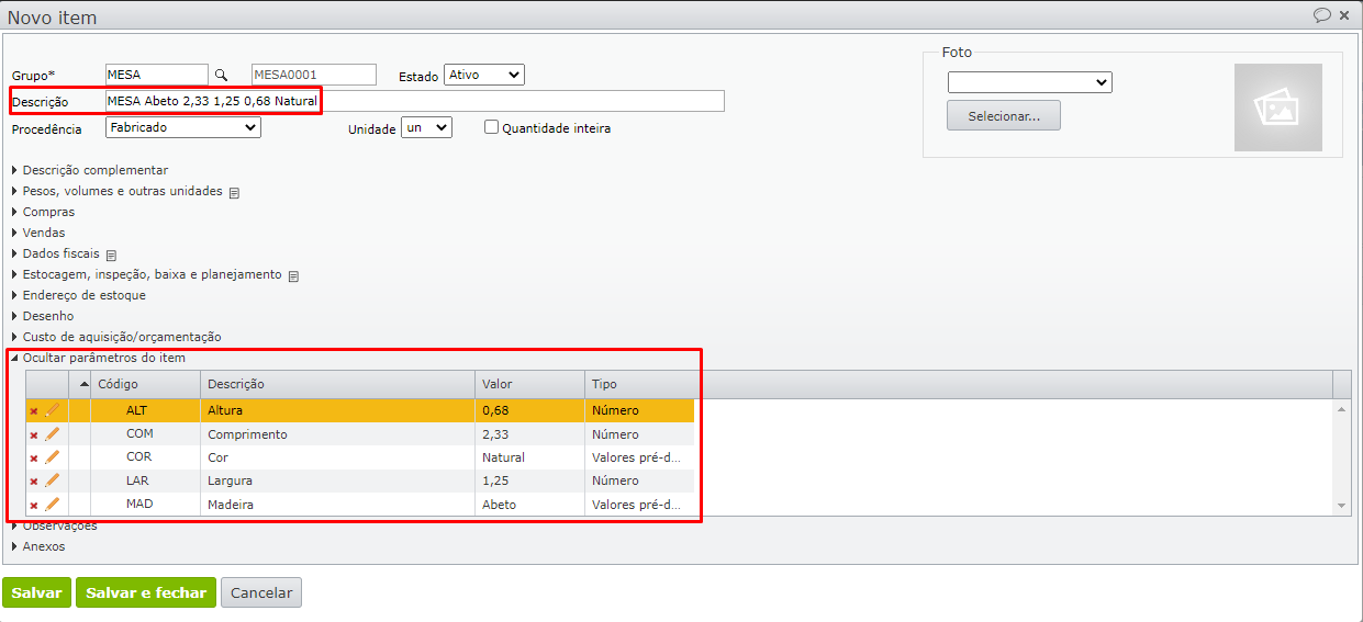 criar novo item_campos