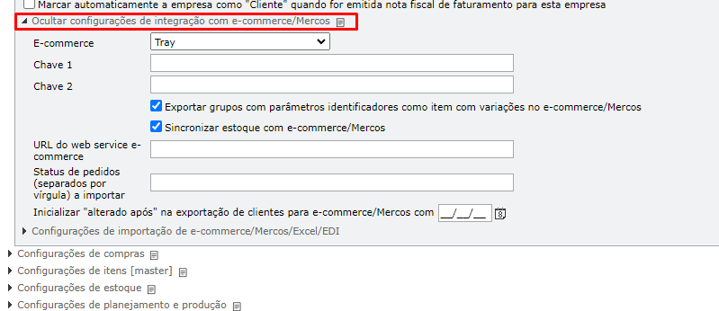 acesso a uma tela do site para realizar a integração com Tray