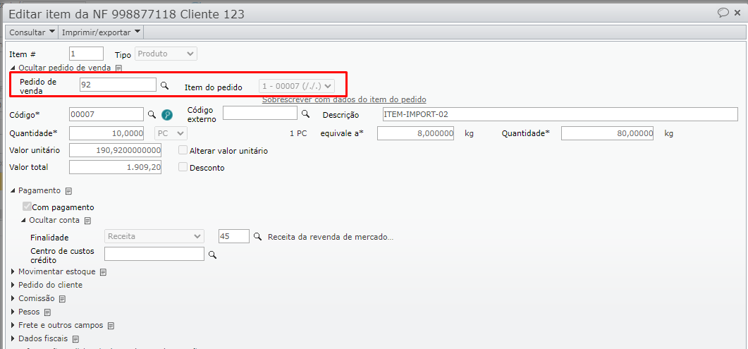 editar item na NF 1