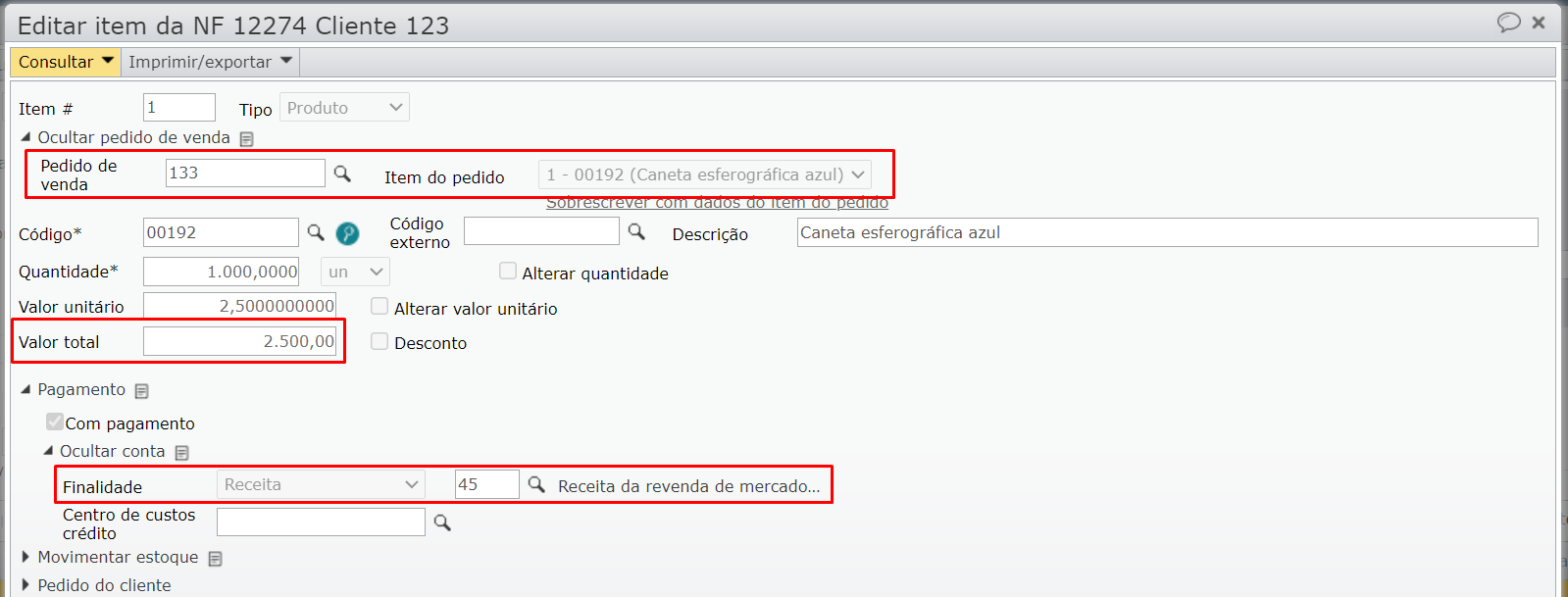 editar item da NF 5