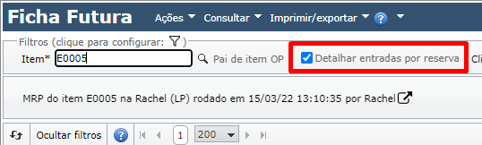 ficha futura de um item