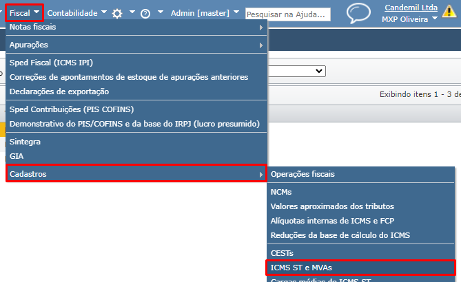 tela do sistema de ICMS ST e MVAs
