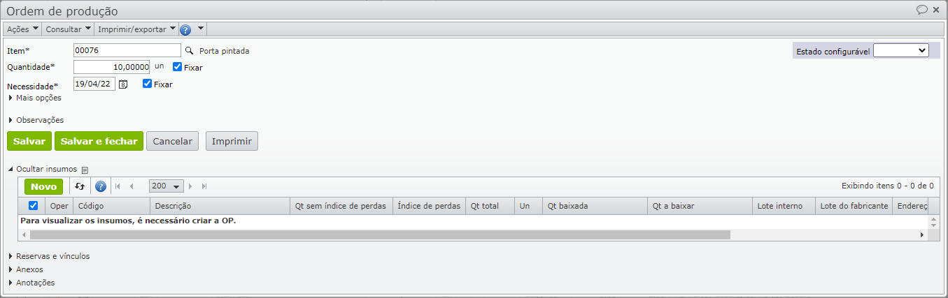 tela ordem de produção