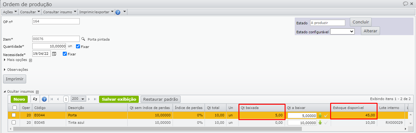 ordem de produção_campos na tela