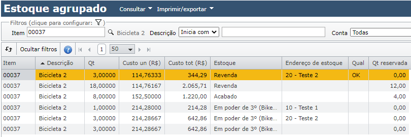 tela de estoque agrupado