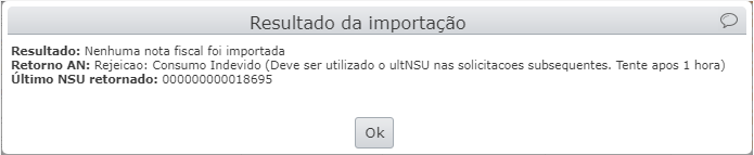 mensagem de resultado da importação