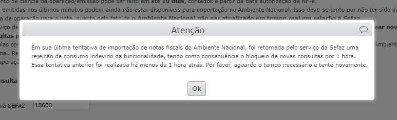 Importação ambiente nacional ultimo NSU aviso
