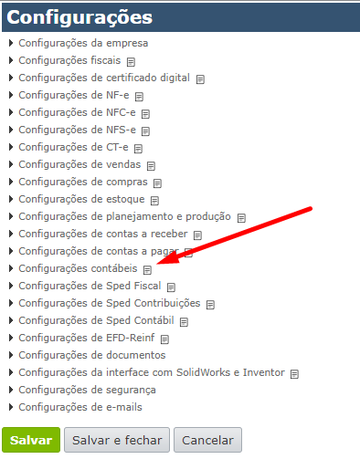 tela de configurações
