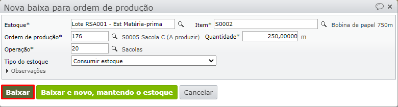 nova baixa para ordem de produção 05