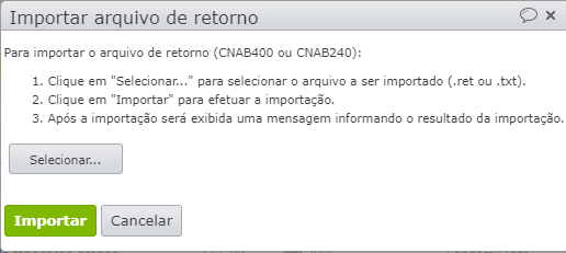 janela importar arquivo de retorno