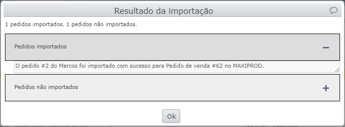 resultado da importação do mercos